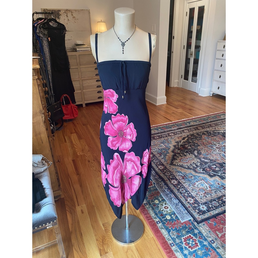 Urban Angel Navy Pink Floral‎ Handkerchief Hem Midi Dress Size M Y2K Whimsygoth